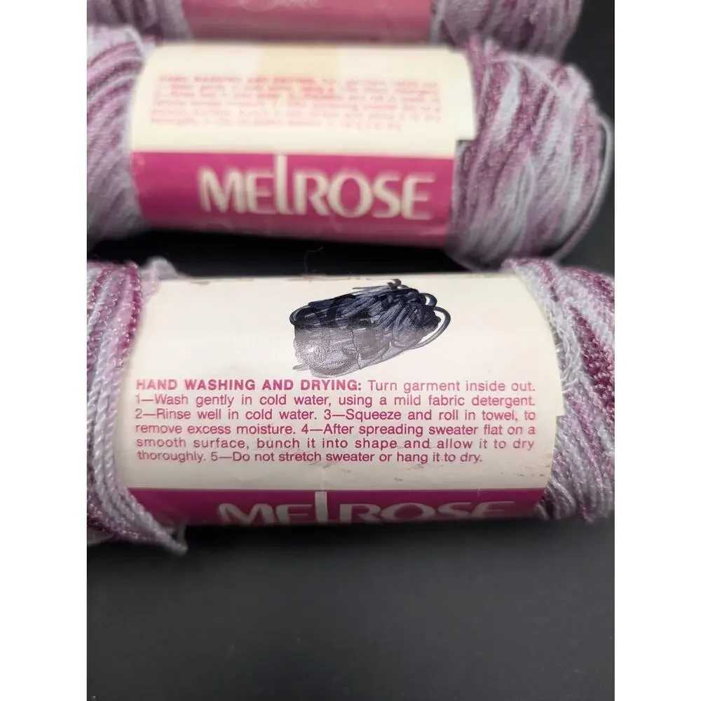 Melrose Yarn 3 Skeins 2 Ply 70% Wool 30% Rayon B Grey Print Made USA 2oz each